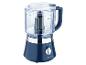 Robot culinaire MasterPro bleu : hachoir avec bol transparent.