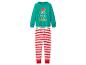 Pyjama de Noël pour enfants avec un haut vert et un pantalon rayé rouge et blanc.
