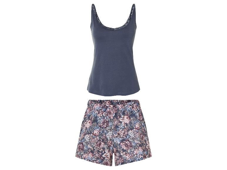 Pyjama avec débardeur bleu marine et short fleuri.
