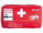 Trousse de premiers secours rouge pour voiture avec croix blanche et certification.