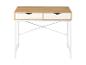 Bureau en bois avec deux tiroirs blancs et un cadre en métal blanc