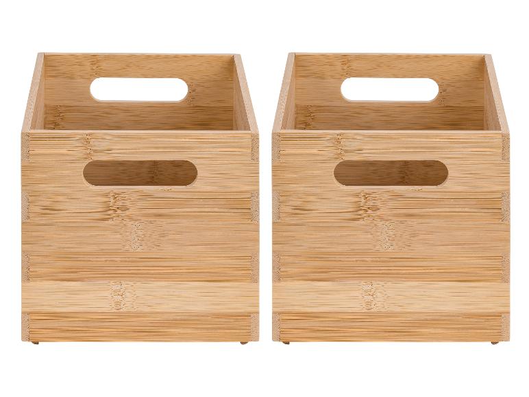Deux boîtes de rangement en bambou avec poignées découpées