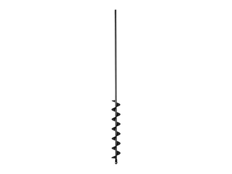 Une tarière à terre noire avec une pointe en spirale.