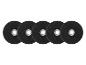 Cinq disques à tronçonner noirs avec des centres métalliques, disposés en ligne horizontale.