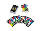 Un jeu de cartes avec un paquet et plusieurs cartes étalées.