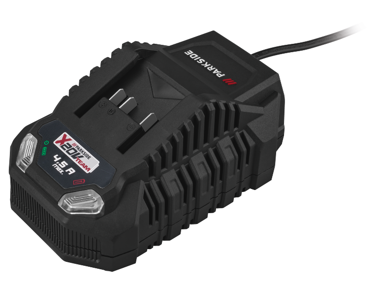 Chargeur de batterie noir avec sortie max. 4,5 A et compatibilité X20V Team.