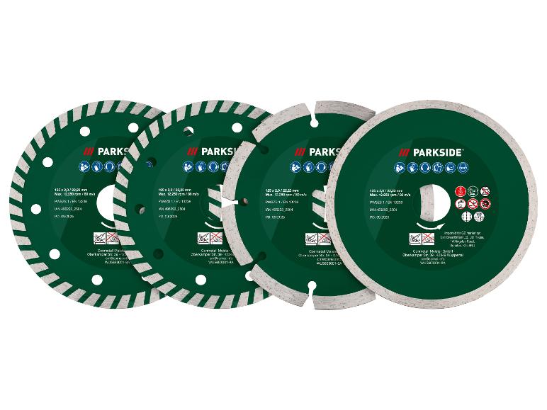 Quatre disques de coupe Parkside verts et gris pour meuleuse d'angle.