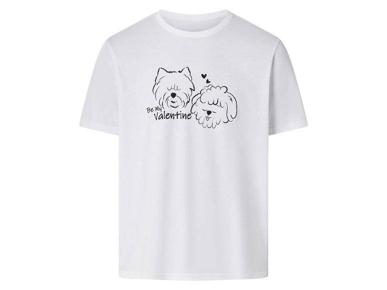 T-shirt blanc avec un imprimé de deux chiens et le texte 'Be My Valentine'.