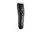 Tondeuse à cheveux noire avec bouton d'alimentation et indicateur de batterie.