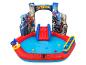 Piscine gonflable Spiderman avec toboggan et jeux.
