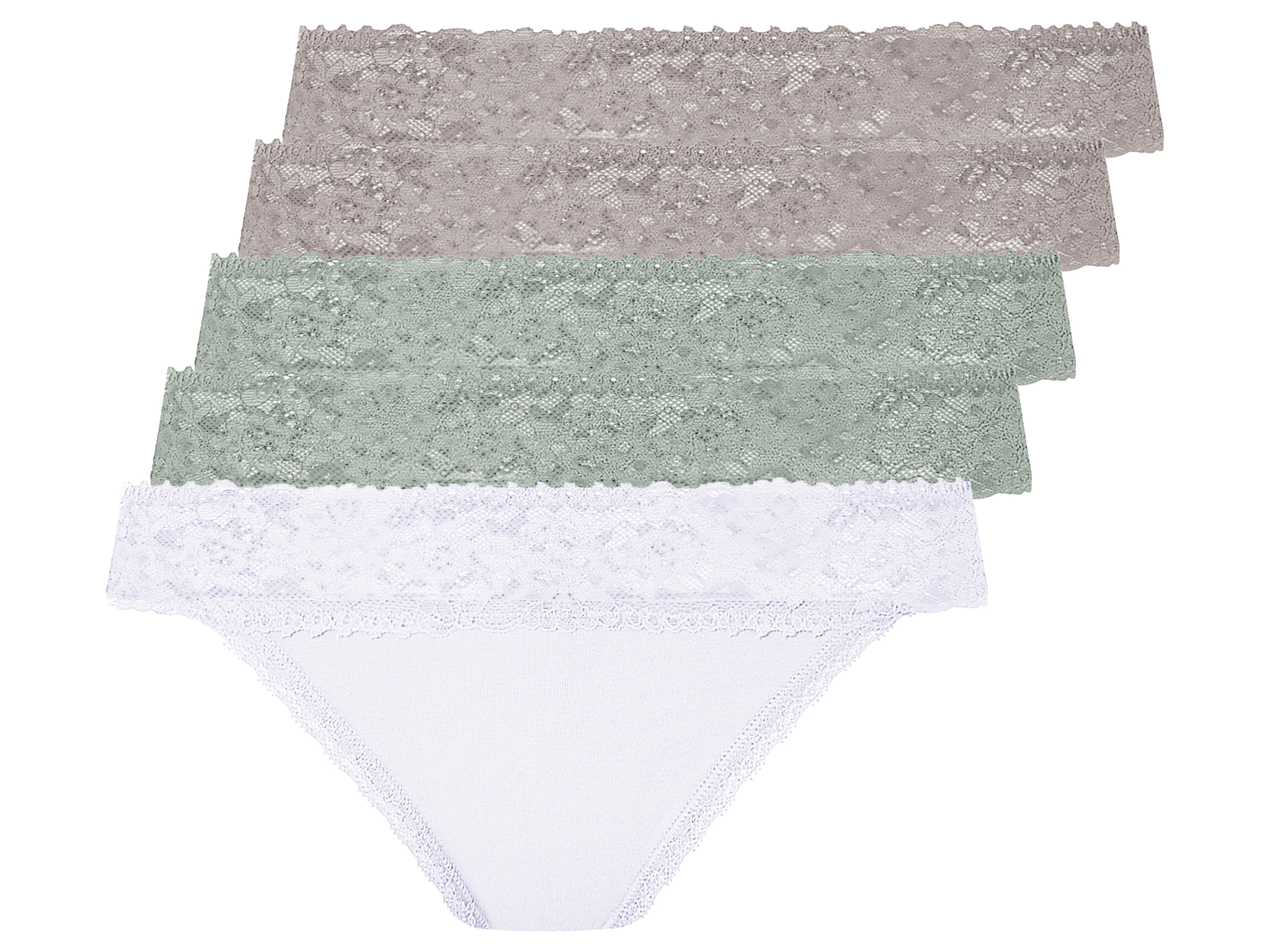 esmara® Lot de 5 strings à dentelle femme (gris/mint/blanc, M (38/40))
