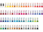 Lot de 72 tubes de peinture acrylique de différentes couleurs disposés en rangées.