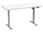 Un bureau blanc réglable en hauteur électriquement.