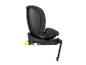 Siège auto noir pour enfant avec éléments de fixation jaunes et indicateur vert.