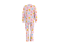 Pyjama rose pour enfants à manches longues avec des motifs de dessins animés colorés.