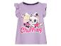 T-shirt violet à manches courtes, motif chat mignon, style enfantin.