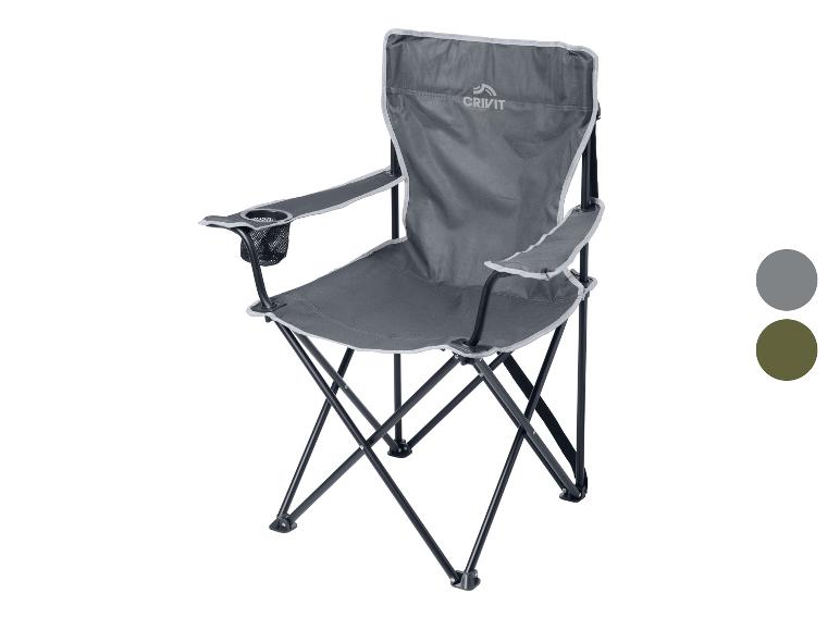 Chaise de camping pliable Crivit grise avec porte-gobelet et accoudoirs