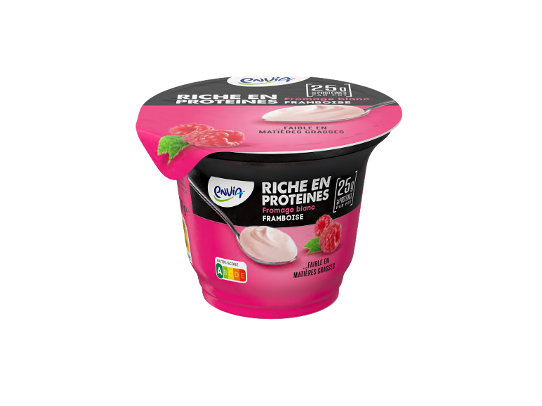 Fromage blanc framboise riche en protéines, faible en matières grasses, Nutri-Score A.