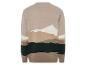 Pull beige avec un motif de paysage.