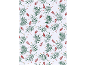 Motif de Noël avec des branches de pin, des pommes de pin, des points rouges et des étoiles dorées.