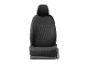 Siège de voiture individuel noir avec appuie-tête et motif losanges.