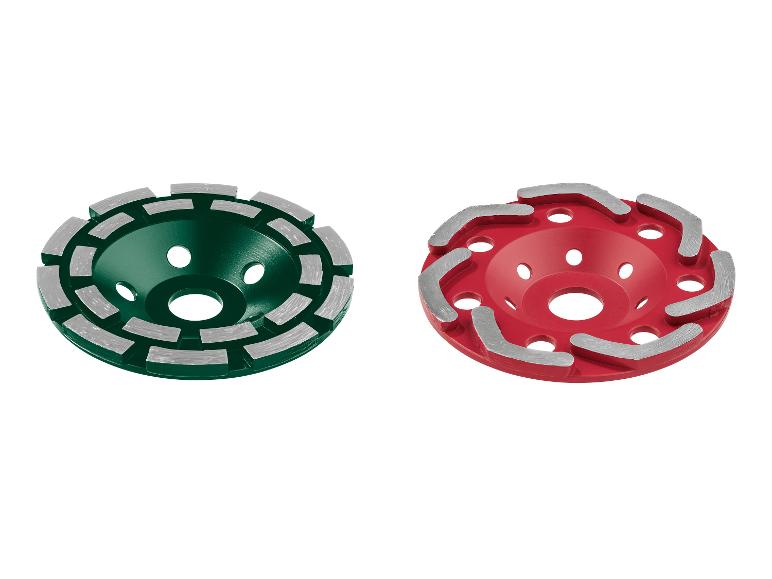 Deux disques de meulage diamantés, un vert et un rouge.