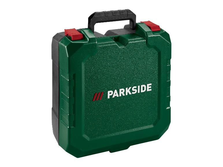 Mallette de transport verte pour outils avec poignée noire et fermoirs rouges