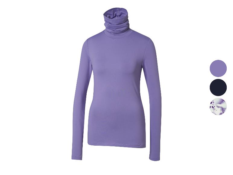 Col roulé violet à manches longues avec options de couleur.