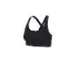 Soutien-gorge de sport noir avec fermeture éclair avant et bretelles croisées.