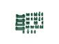 Clips et fixations en plastique vert de différentes tailles et formes