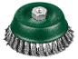 Brosse métallique circulaire à fixation par écrou, idéale pour le nettoyage et le décapage.