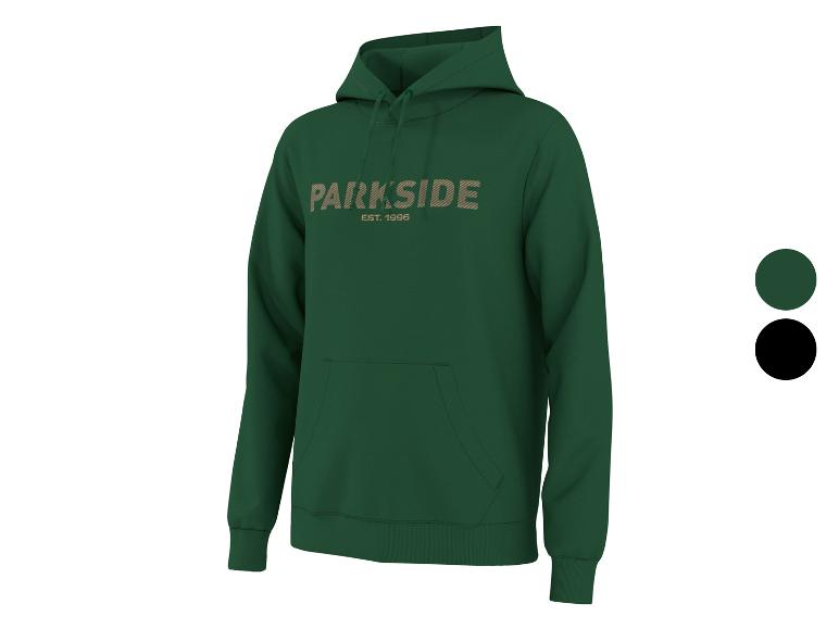 Sweat à capuche vert avec le texte « PARKSIDE EST. 1996 » et deux échantillons de couleur.