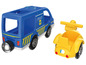 Une voiture de police bleue et une voiture jouet jaune.