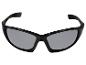 Lunettes de soleil de sport noires avec verres gris.