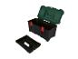 Boîte à outils noire et verte ouverte avec un plateau amovible