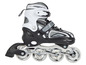 Patins à roulettes noirs avec des roues blanches et la marque Apollo.