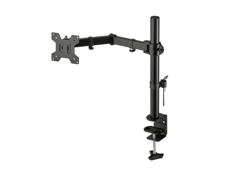 Support de moniteur noir avec fixation par pince.