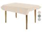Nappe beige sur table en bois avec échantillons de couleurs beige, vert et gris.