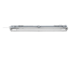 Luminaire LED gris clair avec couvercle transparent et câble blanc.