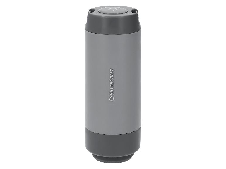 Thermos gris SilverCrest avec un bouton sur le dessus