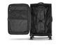 Une valise noire Topmove ouverte avec des roues.