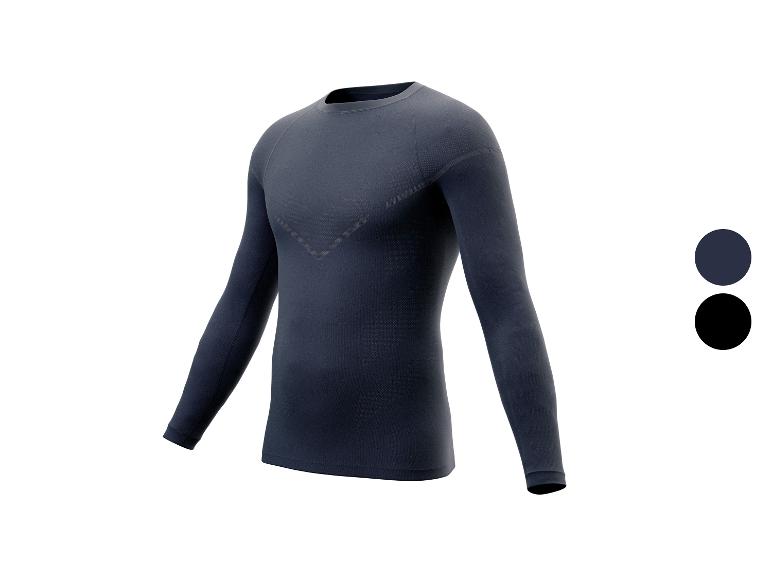 Un t-shirt à manches longues bleu foncé de style sportif.
