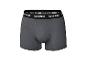 Caleçon boxer gris pour homme avec ceinture élastique noire et texte blanc.