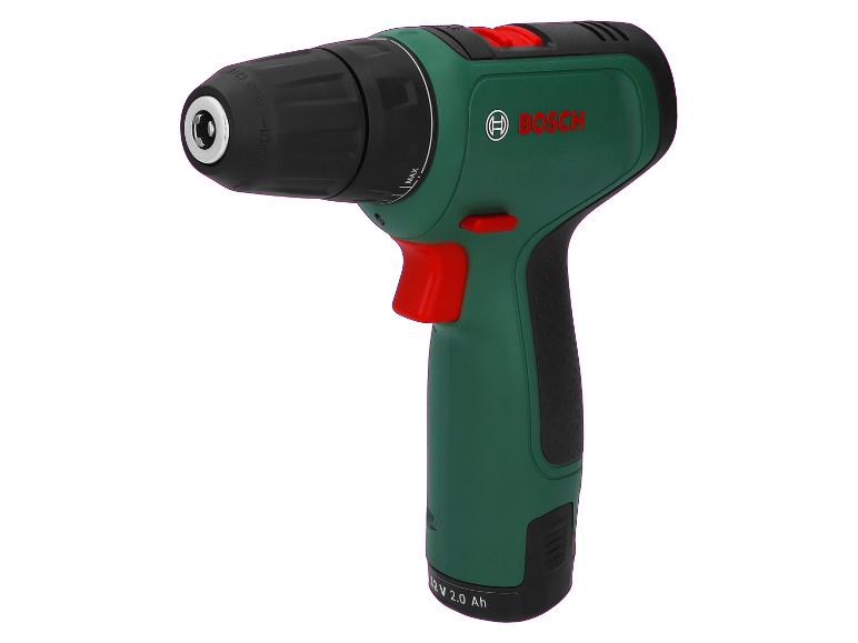 Perceuse-visseuse sans fil avec boîtier noir et vert et boutons rouges.