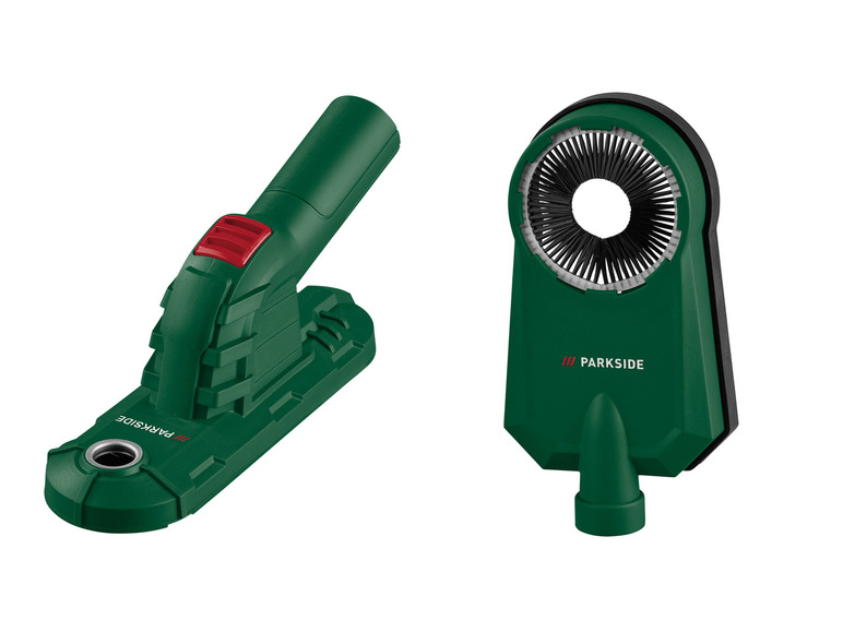 Deux outils Parkside verts : une brosse et une tête de ponçage.