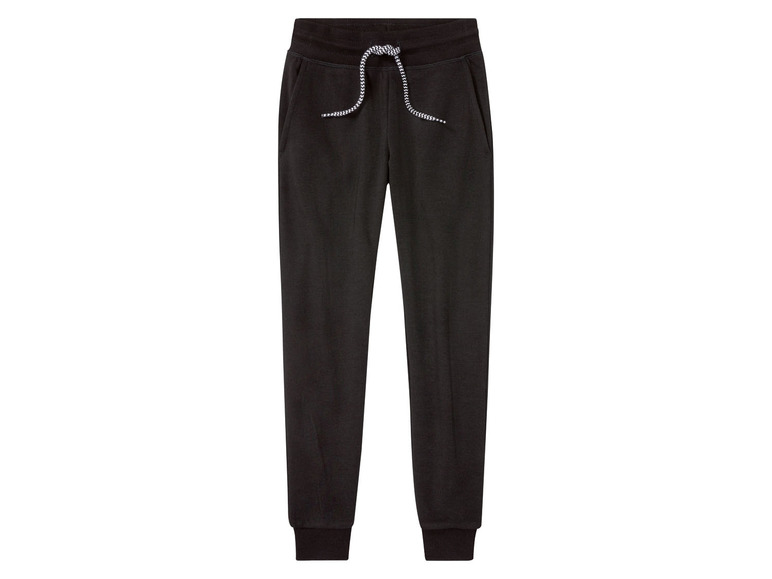 Pantalon de survêtement noir avec des rayures blanches.