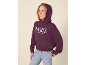 Fille en sweat à capuche violet avec inscription 'PARIS AMOUR CLUB' et jean