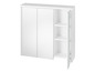 Une armoire de salle de bain blanche avec deux portes et une porte en verre.