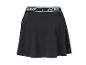 Jupe de sport noire avec une ceinture élastique blanche ornée de texte.