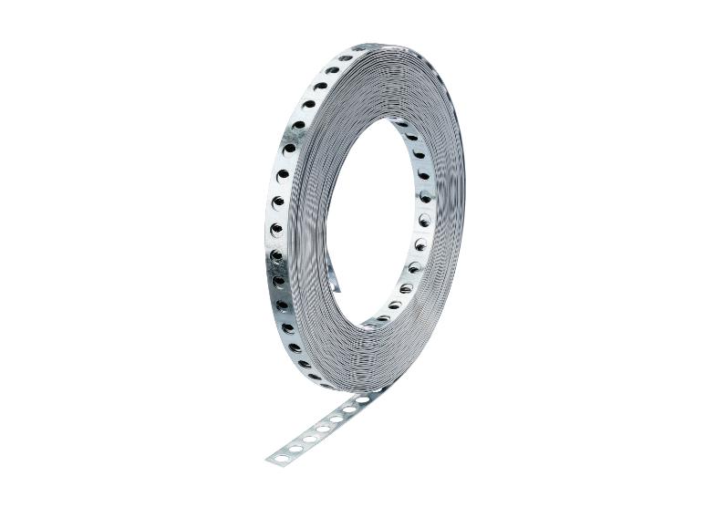 Rouleau de feuillard métallique perforé pour diverses fixations